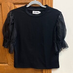 Rita Row Organza Silk Puff Sleeve Blouse Black Cotton Bodice With Sheer Sleeves